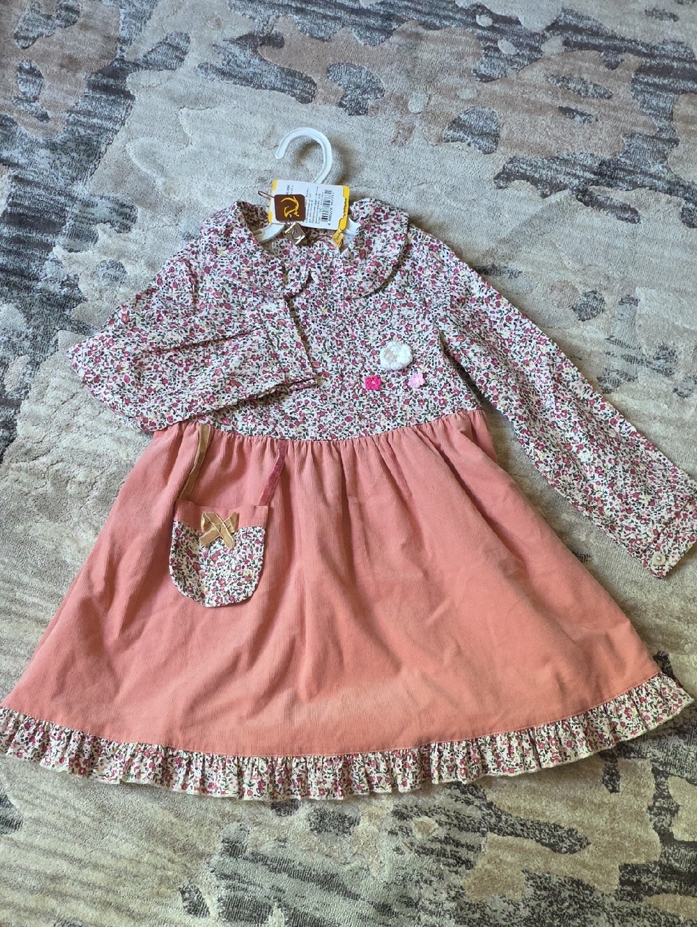 NWT Dusty Pink Flowery Girl Dress 100% Cotton with Emblishments